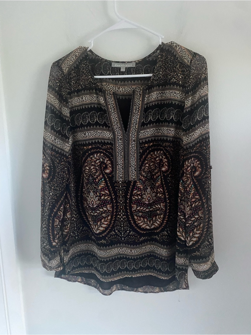 Daniel Rainn Black Paisley Split V-Neck Tunic